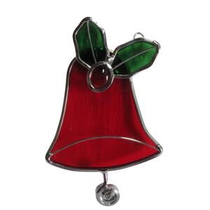 Vintage Christmas Ornament Stained Glass Suncatcher - Bell Red And Green